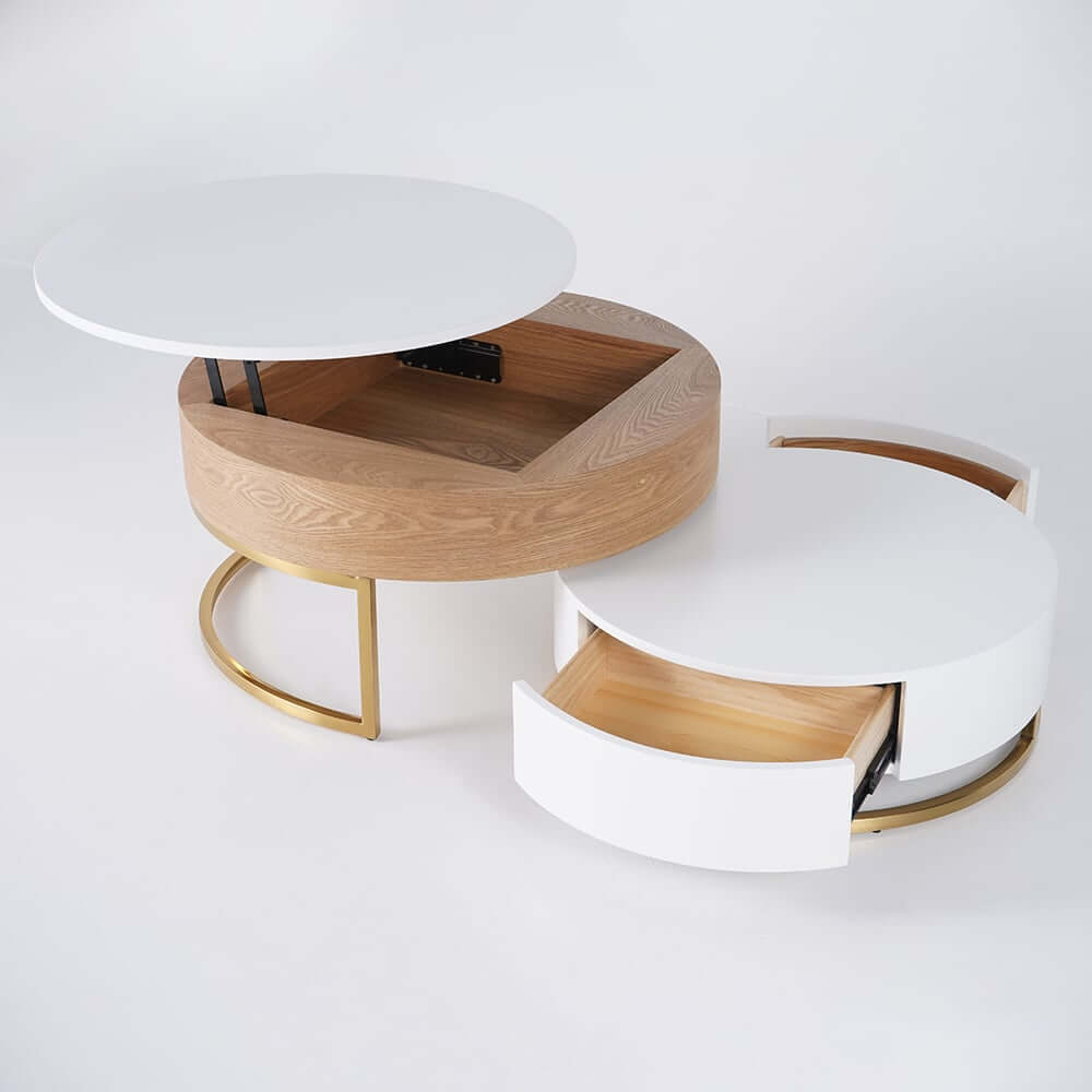 Modern Round Coffee Table Set With Rotatory Drawers