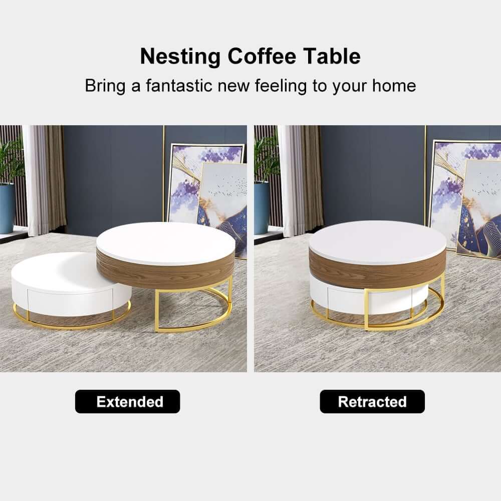 Modern Round Coffee Table Set With Rotatory Drawers
