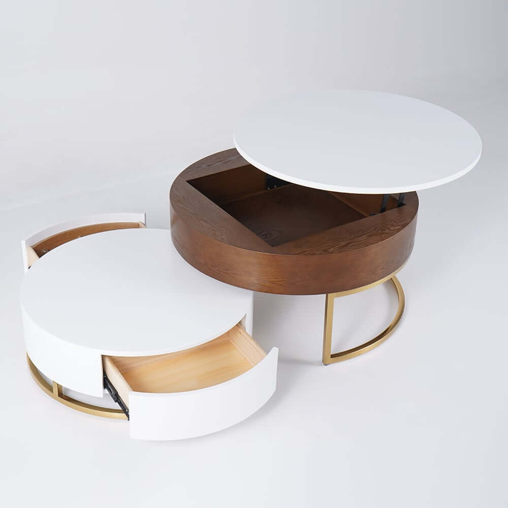 Modern Round Coffee Table Set With Rotatory Drawers