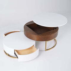 Modern Round Coffee Table Set With Rotatory Drawers