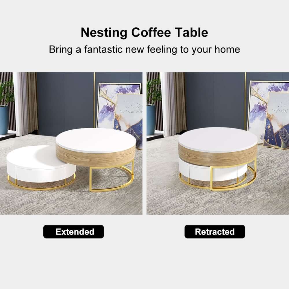 Modern Round Coffee Table Set With Rotatory Drawers