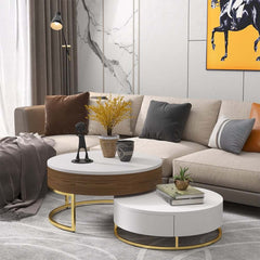 Modern Round Coffee Table Set With Rotatory Drawers