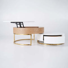 Modern Round Coffee Table Set With Rotatory Drawers