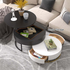Modern Round Coffee Table Set With Rotatory Drawers