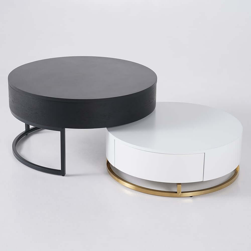 Modern Round Coffee Table Set With Rotatory Drawers