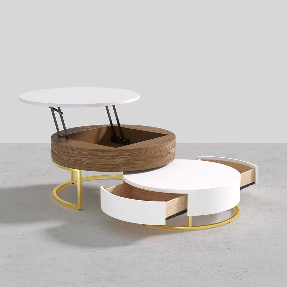 Modern Round Coffee Table Set With Rotatory Drawers