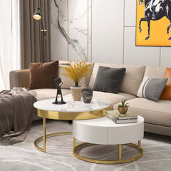 Modern Round Coffee Table Set With Rotatory Drawers