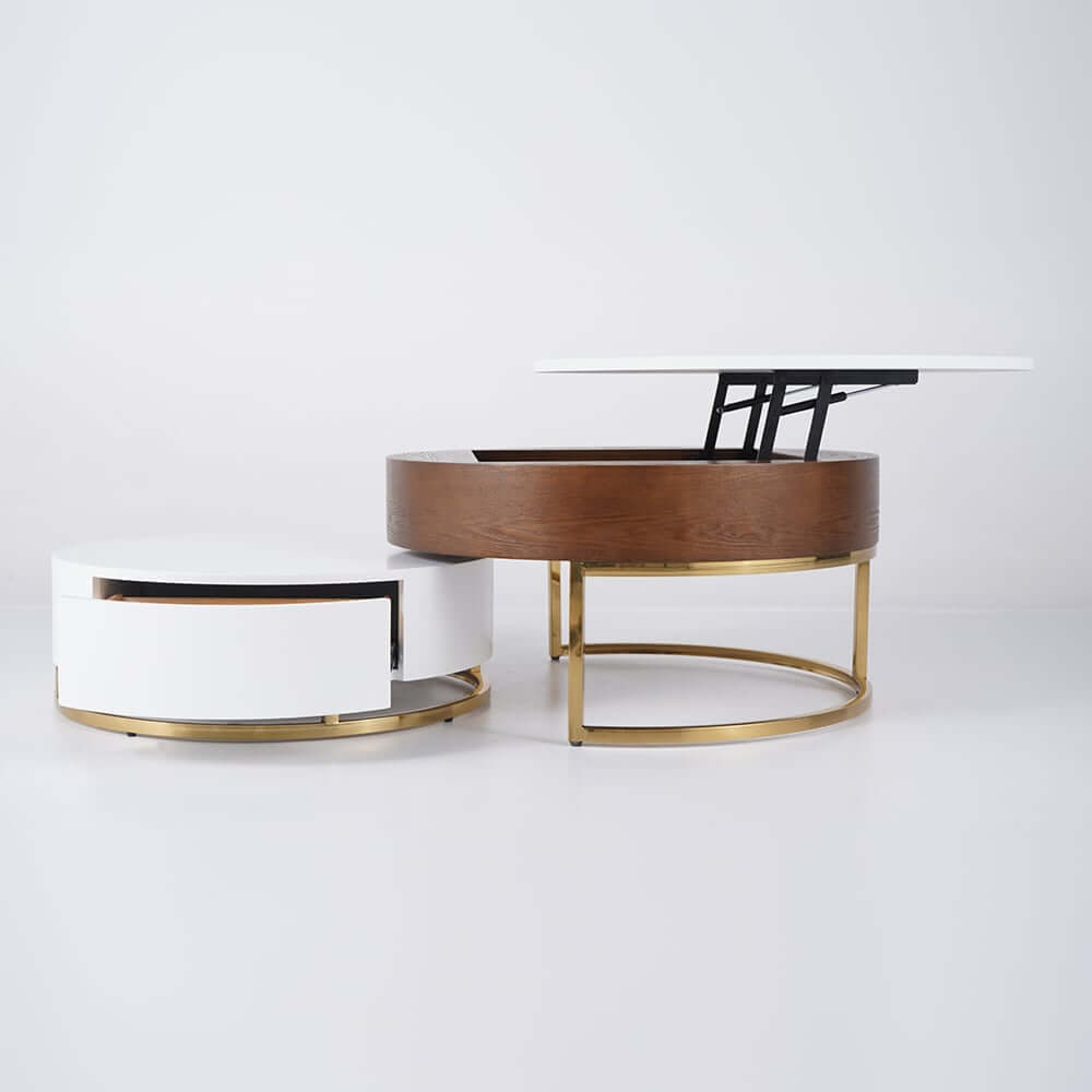 Modern Round Coffee Table Set With Rotatory Drawers