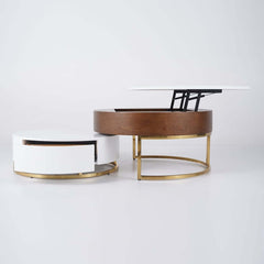 Modern Round Coffee Table Set With Rotatory Drawers