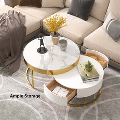 Modern Round Coffee Table Set With Rotatory Drawers