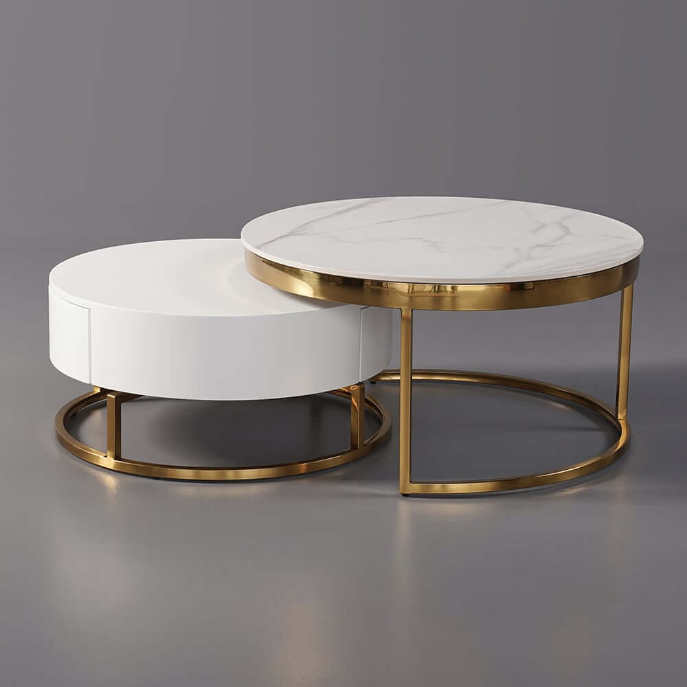 Modern Round Coffee Table Set With Rotatory Drawers