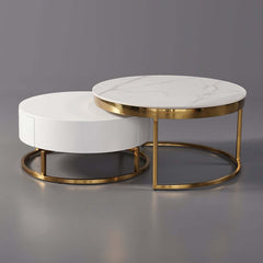 Modern Round Coffee Table Set With Rotatory Drawers