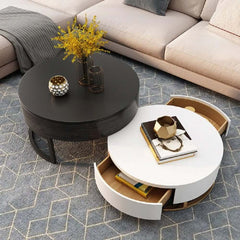 Modern Round Coffee Table Set With Rotatory Drawers