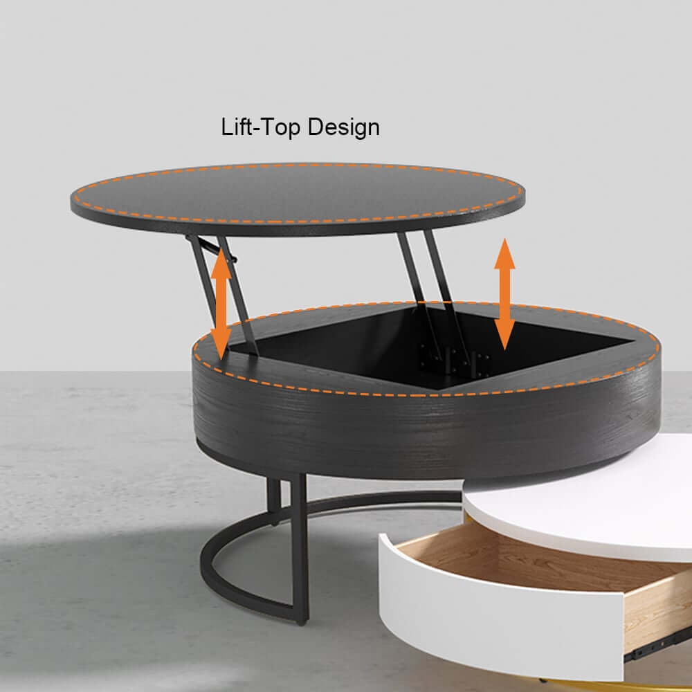 Modern Round Coffee Table Set With Rotatory Drawers