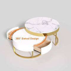 Modern Round Coffee Table Set With Rotatory Drawers