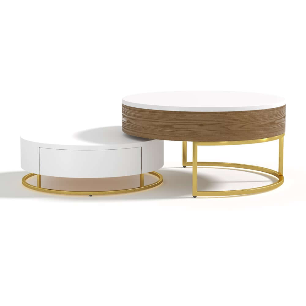 Modern Round Coffee Table Set With Rotatory Drawers