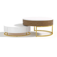 Modern Round Coffee Table Set With Rotatory Drawers