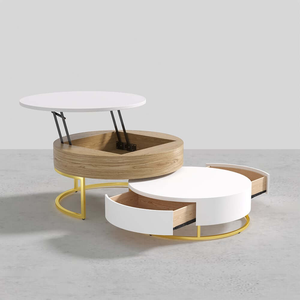 Modern Round Coffee Table Set With Rotatory Drawers
