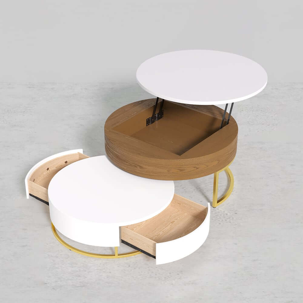 Modern Round Coffee Table Set With Rotatory Drawers