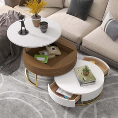 Modern Round Coffee Table Set With Rotatory Drawers
