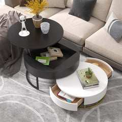 Modern Round Coffee Table Set With Rotatory Drawers