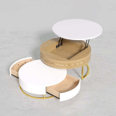 Modern Round Coffee Table Set With Rotatory Drawers