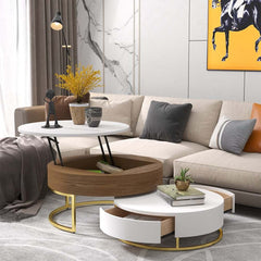 Modern Round Coffee Table Set With Rotatory Drawers