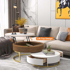 Modern Round Coffee Table Set With Rotatory Drawers