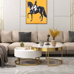 Modern Round Coffee Table Set With Rotatory Drawers