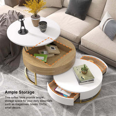 Modern Round Coffee Table Set With Rotatory Drawers