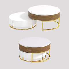 Modern Round Coffee Table Set With Rotatory Drawers