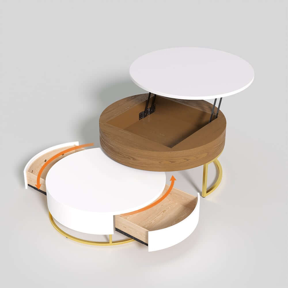 Modern Round Coffee Table Set With Rotatory Drawers