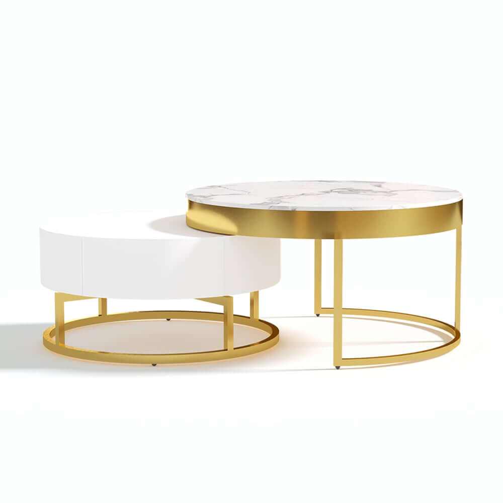 Modern Round Coffee Table Set With Rotatory Drawers