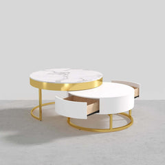 Modern Round Coffee Table Set With Rotatory Drawers