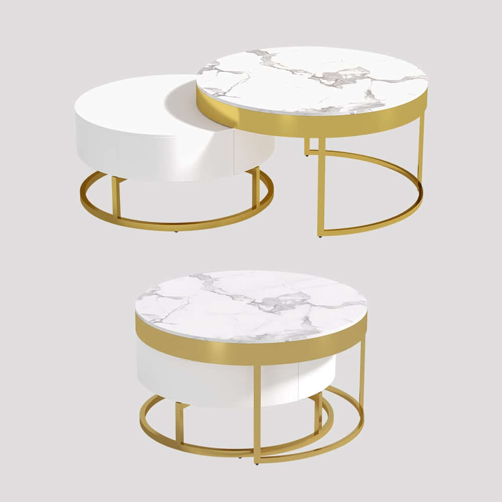 Modern Round Coffee Table Set With Rotatory Drawers