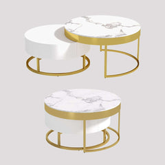 Modern Round Coffee Table Set With Rotatory Drawers