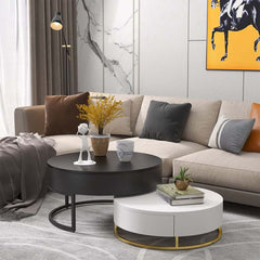 Modern Round Coffee Table Set With Rotatory Drawers