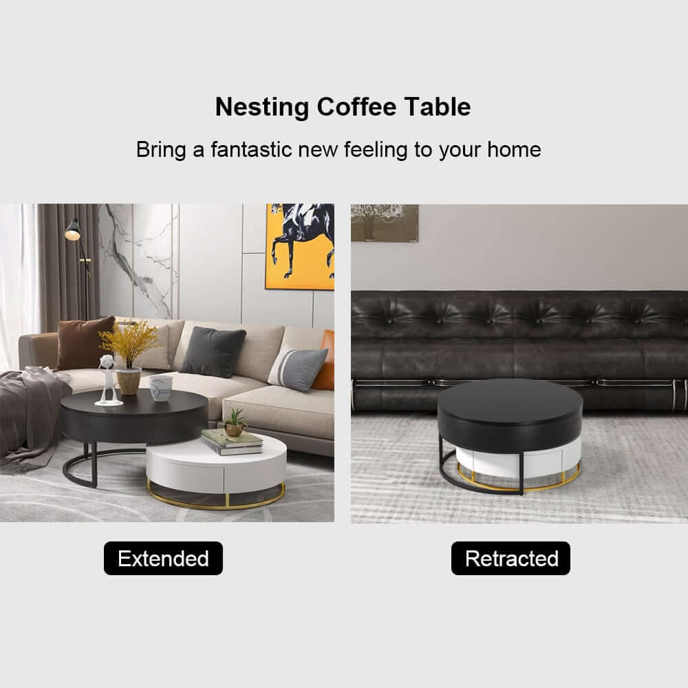 Modern Round Coffee Table Set With Rotatory Drawers