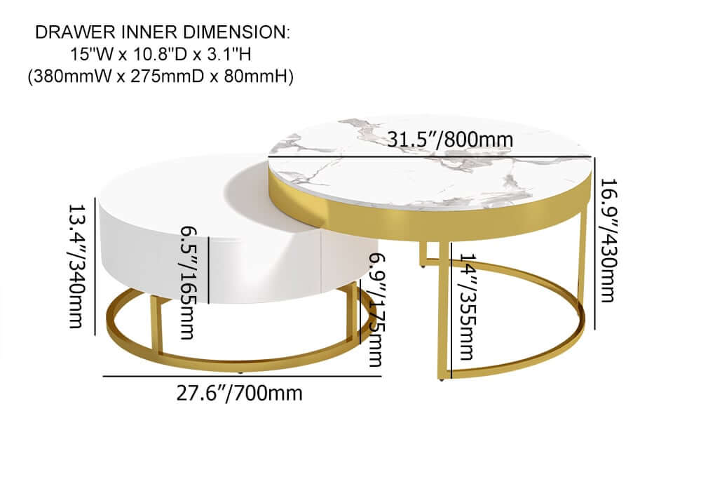Modern Round Coffee Table Set With Rotatory Drawers Dimensions