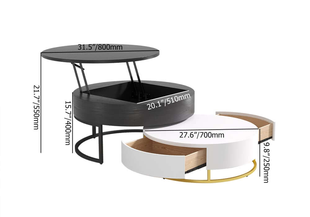 Modern Round Coffee Table Set With Rotatory Drawers Dimensions