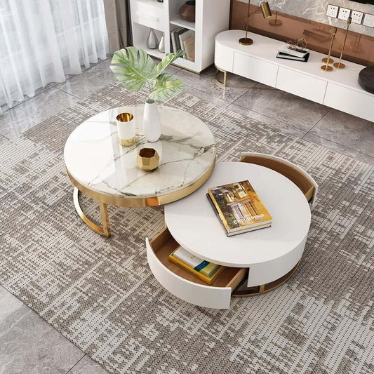 Modern Round Coffee Table Set With Rotatory Drawers Main Product Image