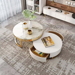 Modern Round Coffee Table Set With Rotatory Drawers Main Product Image