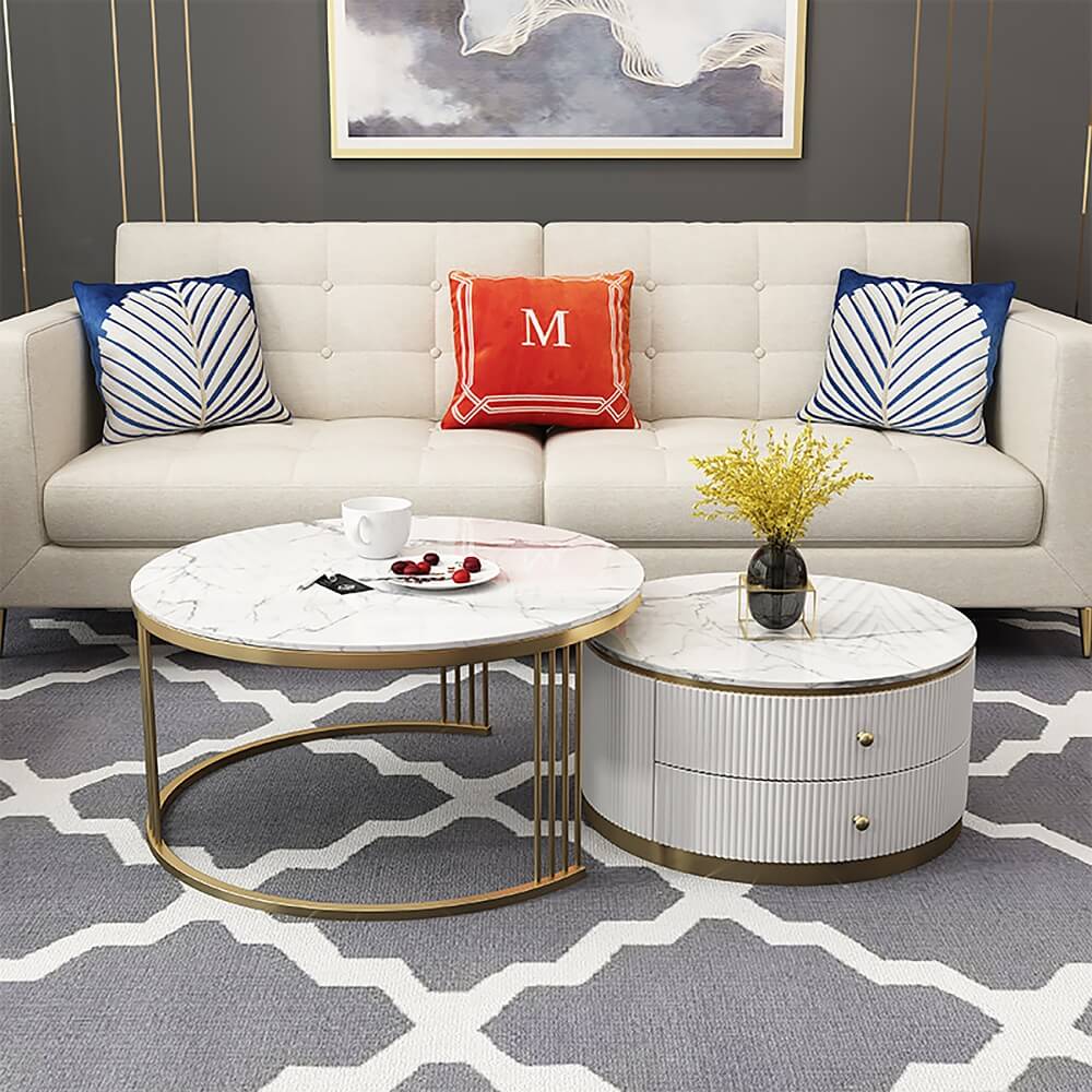 Modern Round Coffee Table Set With Sintered Stone Top