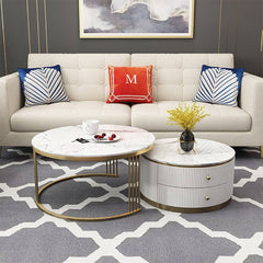 Modern Round Coffee Table Set With Sintered Stone Top