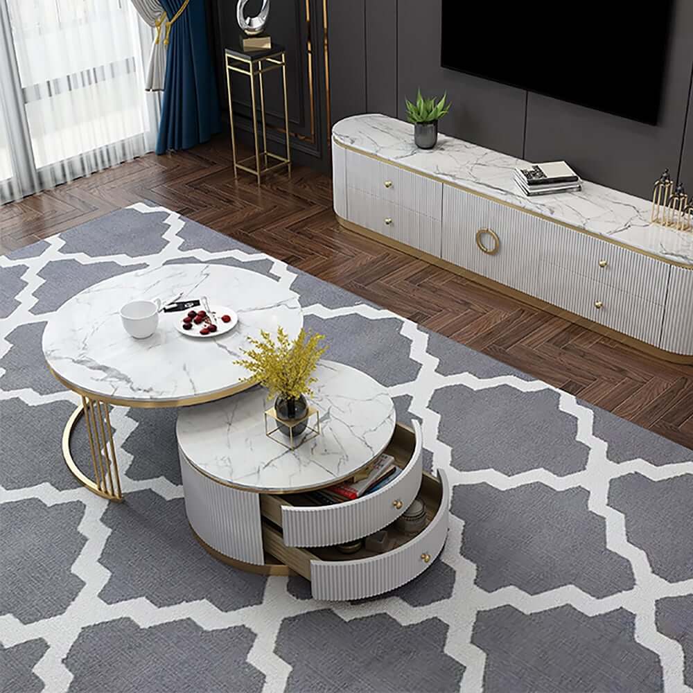 Modern Round Coffee Table Set With Sintered Stone Top
