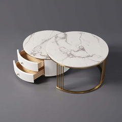 Modern Round Coffee Table Set With Sintered Stone Top
