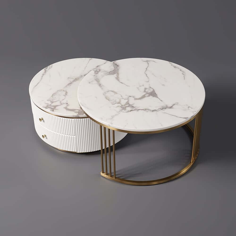 Modern Round Coffee Table Set With Sintered Stone Top