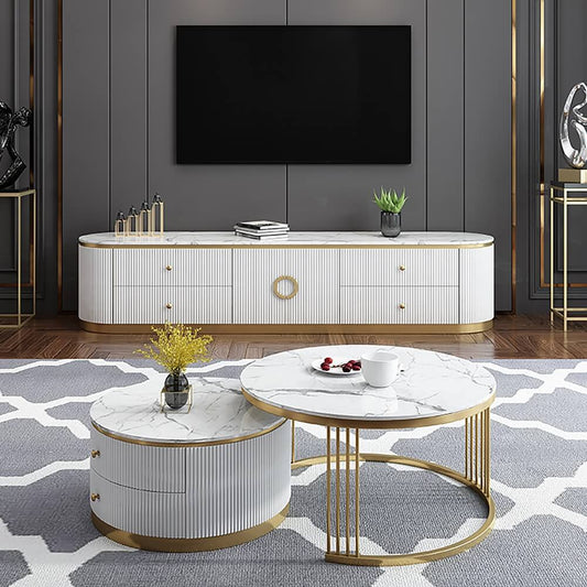 Modern Round Coffee Table Set With Sintered Stone Top