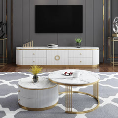 Modern Round Coffee Table Set With Sintered Stone Top