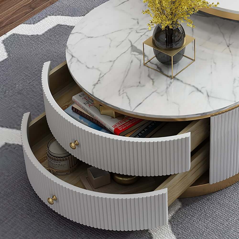 Modern Round Coffee Table Set With Sintered Stone Top